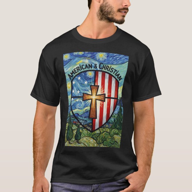 Camiseta American & Christian Patriotic Shield Faith & Free (Frente)