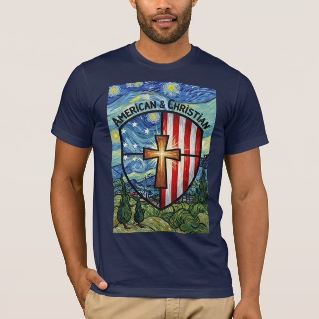 Camiseta American & Christian Patriotic Shield Faith & Free (Frente)