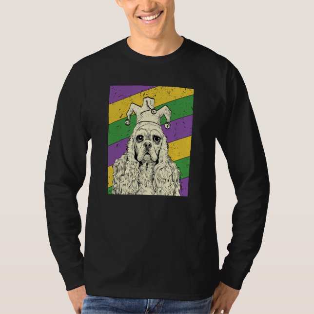 Camiseta American Cocker Spaniel Jester Mardi Gras Dog Mom  (Frente)