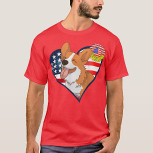 Camiseta American Corgi Dog Heart em 4 de julho dos Estados