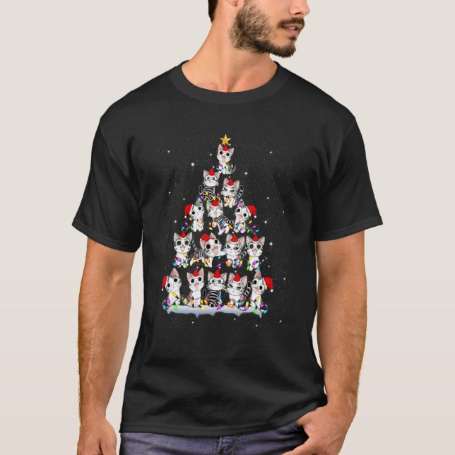 Camiseta American Curl Cat Christmas Tree (Frente)