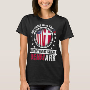 Camiseta American Danish Flag Heart, da Dinamarca American 
