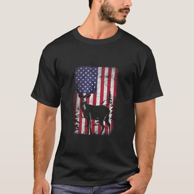 Camiseta American Deer Hunter Patriotic Hunter USA Flag Bu (Frente)