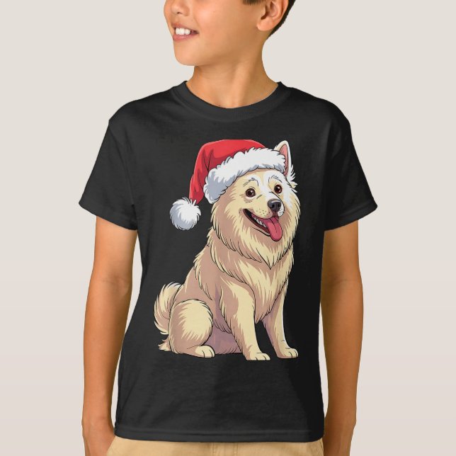 Camiseta American Eskimo Dog Christmas Santa Hat Pet Dog Lo (Frente)