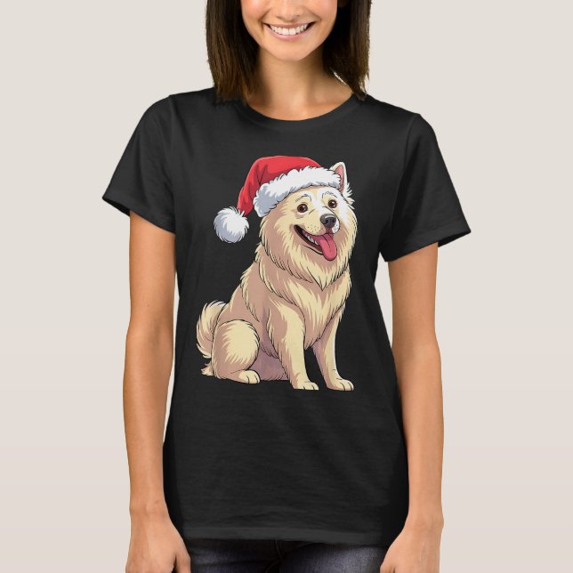 Camiseta American Eskimo Dog Christmas Santa Hat Pet Dog Lo (Frente)