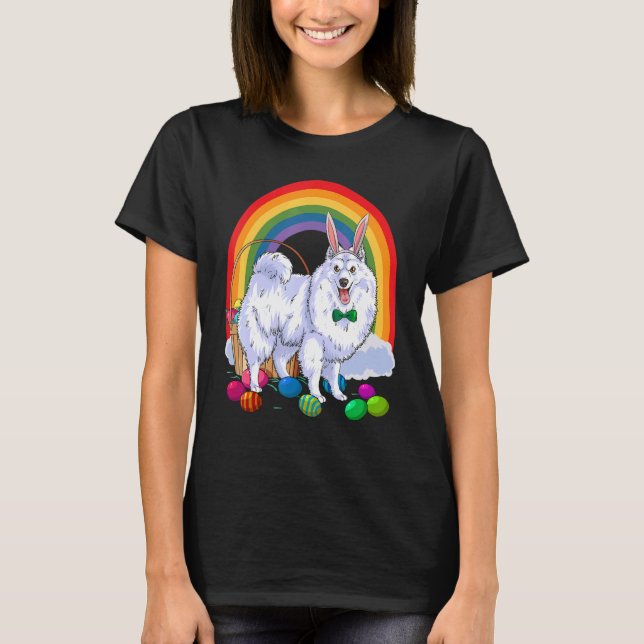 Camiseta   American Eskimo Dog Easter Eggs Bunny (Frente)