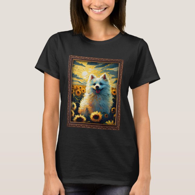 Camiseta American Eskimo Painting Sunflower Flower Mom Wome (Frente)