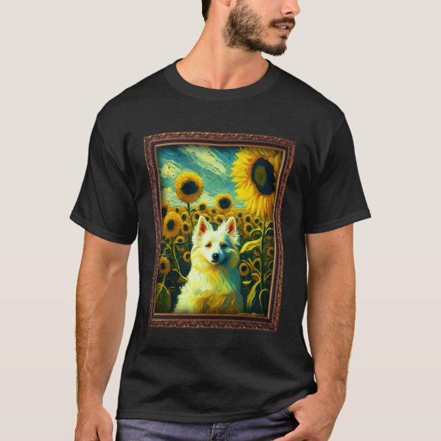 Camiseta American Eskimo Painting Sunflower Flower Mom Wome (Frente)