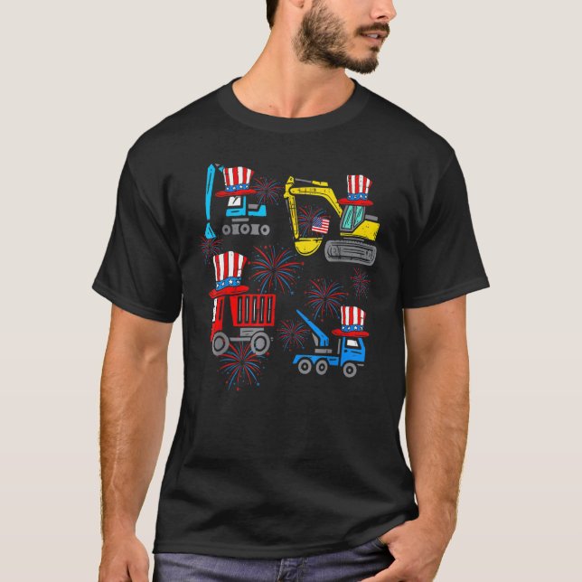 Camiseta American Excavator I Dig 4th Of July USA Flag Kids (Frente)
