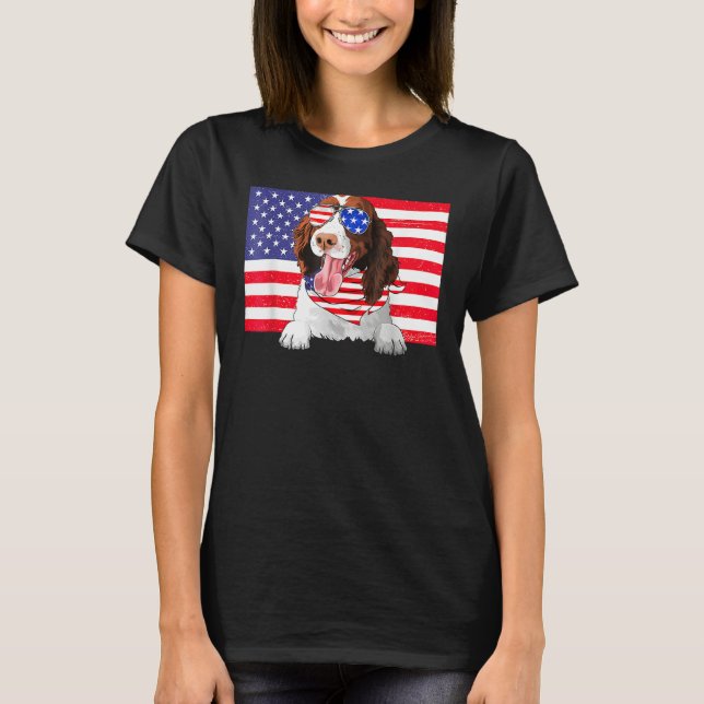 Camiseta American Flag 4th Of July English Springer Spaniel (Frente)