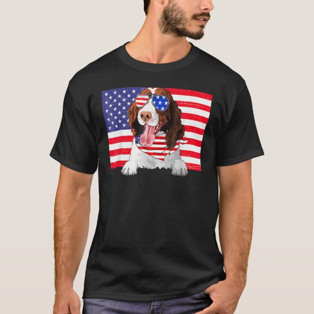 Camiseta American Flag 4th Of July English Springer Spaniel (Frente)