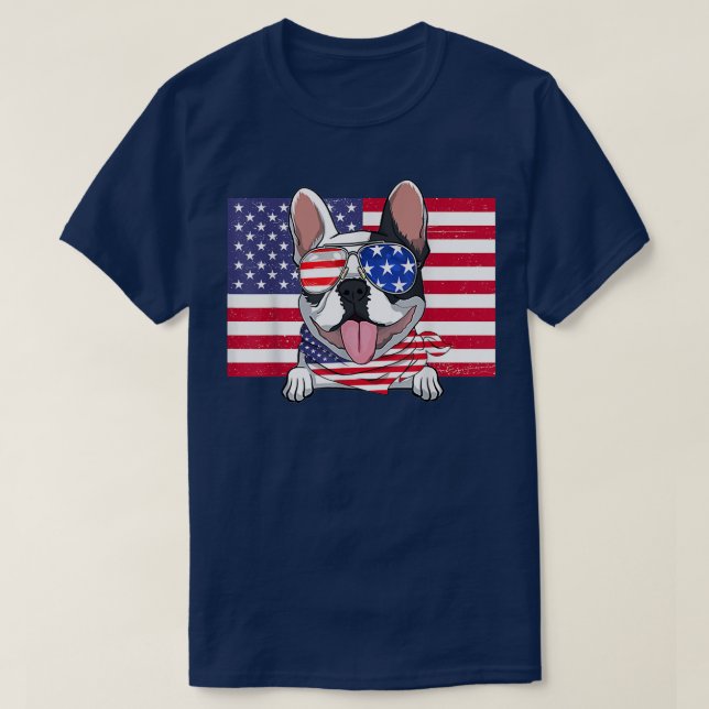 Camiseta American Flag 4th of July French Bulldog Dad Mom D (Frente do Design)