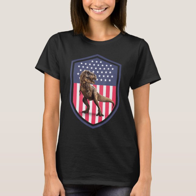 Camiseta American Flag 4th of July Rex Dinosaur Amerisaurus (Frente)