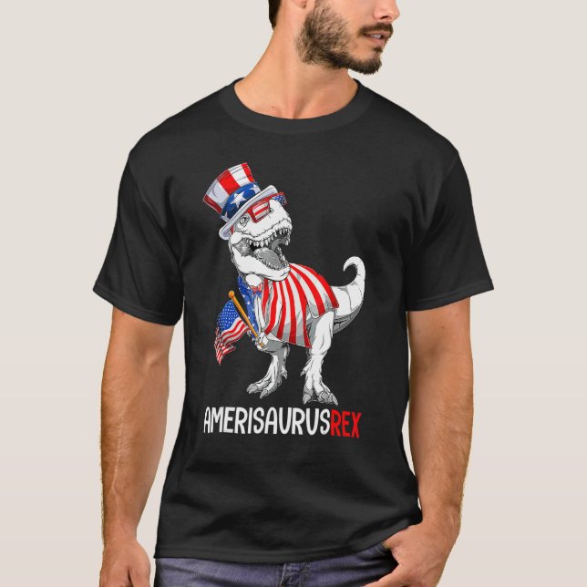 Camiseta American Flag 4th Of July Rex Dinosaur Amerisaurus (Frente)