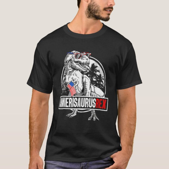 Camiseta American Flag 4th Of July T Rex Dinosaur Amerisaur (Frente)