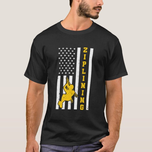 Camiseta American Flag 4Th Of July Usa Ziplining (Frente)