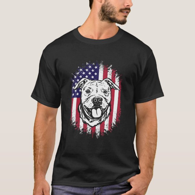Camiseta American Flag Amstaff American Staffordshire Terri (Frente)