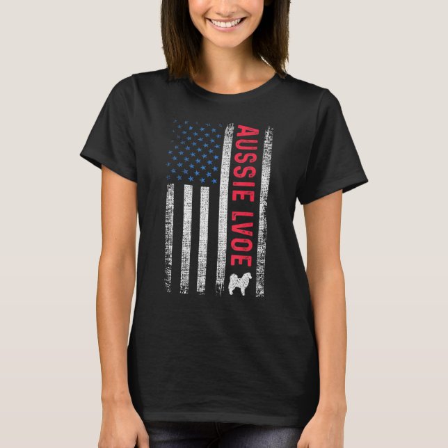 Camiseta American Flag Aussie Love Australian Shepherd (Frente)