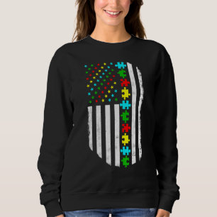 Camiseta American Flag Autism Mãe Autismo Família de Sensib