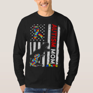Camiseta American Flag Autism Mom Dinosaur Awareness Autist