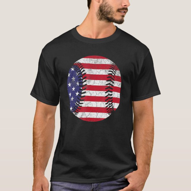 Camiseta American Flag Baseball 4 de julho Homens Homens Ho (Frente)