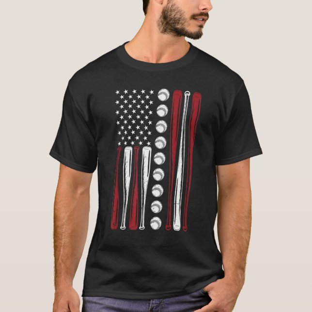 Camiseta American Flag Baseball Red White Blue 4th of July  (Frente)