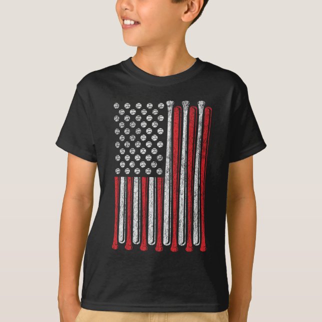 Camiseta American Flag Baseball Team Vintage Engraçado Boy (Frente)