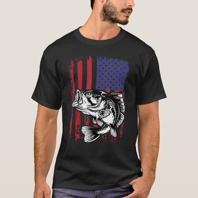 Camiseta American Flag Bass USA Fishing Fisherman Outdoors  (Frente)