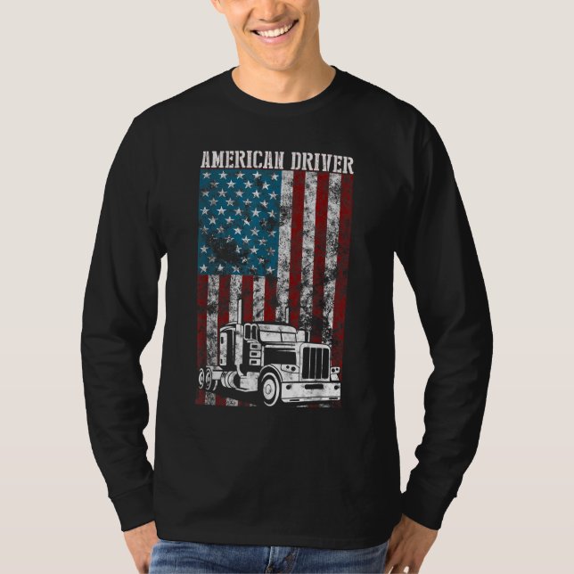 Camiseta American Flag Big Rig Semi Trailer Truck Driver gi (Frente)