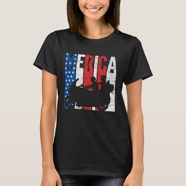 Camiseta American Flag Biker Motorcycle Couple 4th Of July  (Frente)