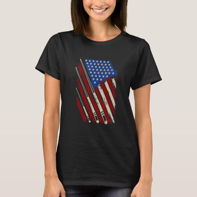 Camiseta American Flag Billiard Stick Table Game USA Indepe (Frente)