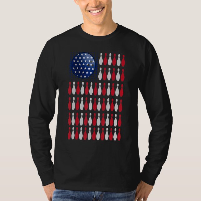 Camiseta American Flag Boliche Bowler Para Equipe De Bolich (Frente)