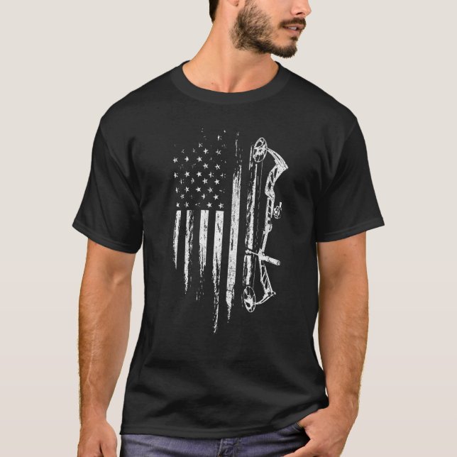 Camiseta American Flag Bowhuning Arco Archery Para Deer Hun (Frente)