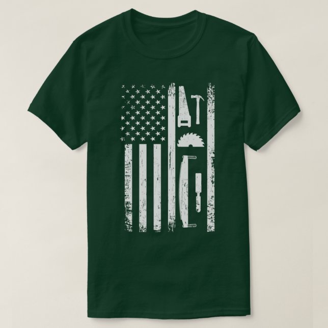 Camiseta American Flag Carpenter Tools Woodworker Crafteur (Frente do Design)