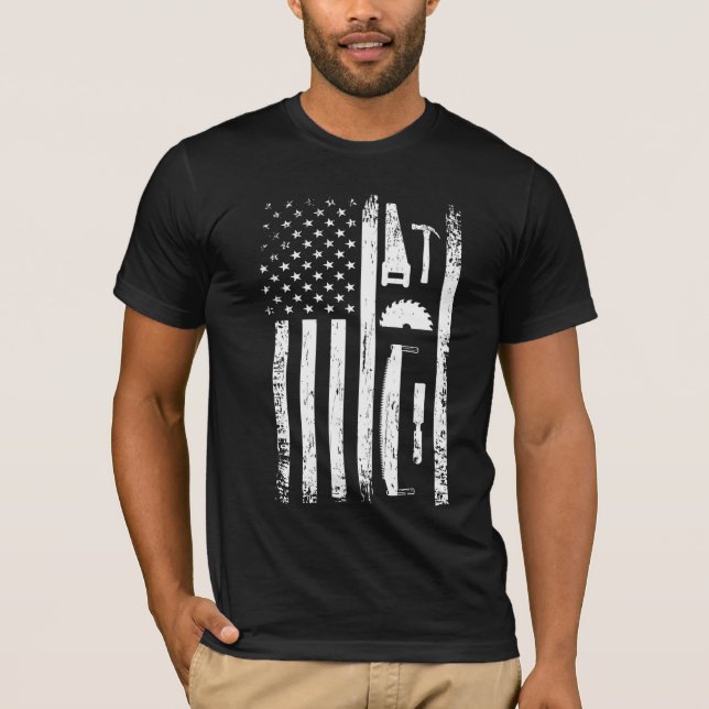 Camiseta American Flag Carpenter Tools Woodworker Craftsman (Frente)