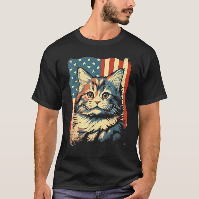 Camiseta American Flag Cat 4th Of July Kitten Patriotic Pet (Frente)