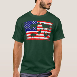 Camiseta American Flag Chicken Horse Cow Pig Duck Farm Farm