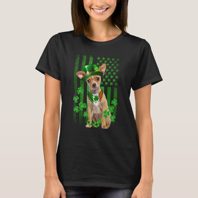Camiseta American Flag Chihuahua Dog Hat Irish St Patricks  (Frente)