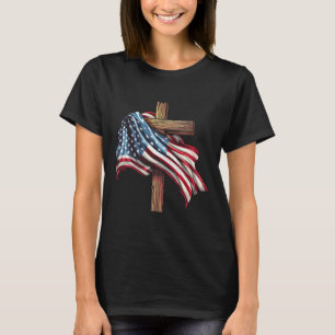 Camiseta American Flag Christian Cross Jesus 4 de julho