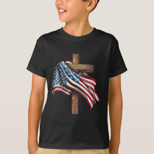 Camiseta American Flag Christian Cross Jesus 4 de julho
