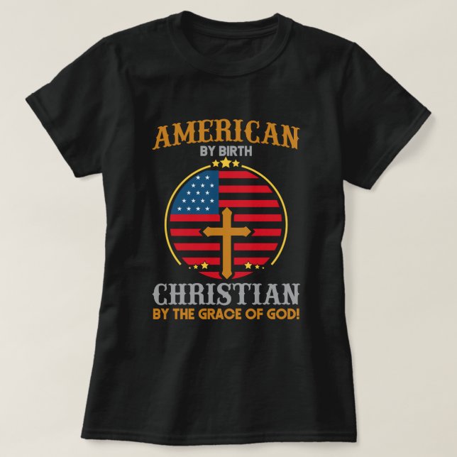 Camiseta American Flag Christian Cross Text Art Women (Frente do Design)