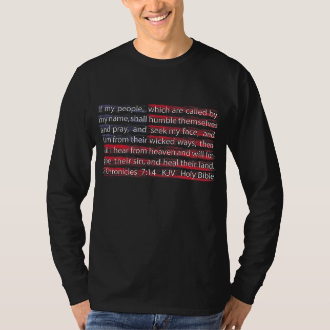 Camiseta American Flag Christian Scripture 2 Chronicles 714 (Frente)