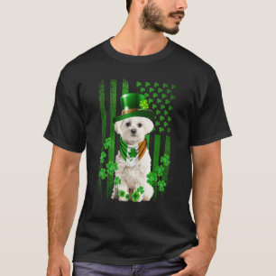 Camiseta American Flag Cute Maltês Dog Dia de São Patrício