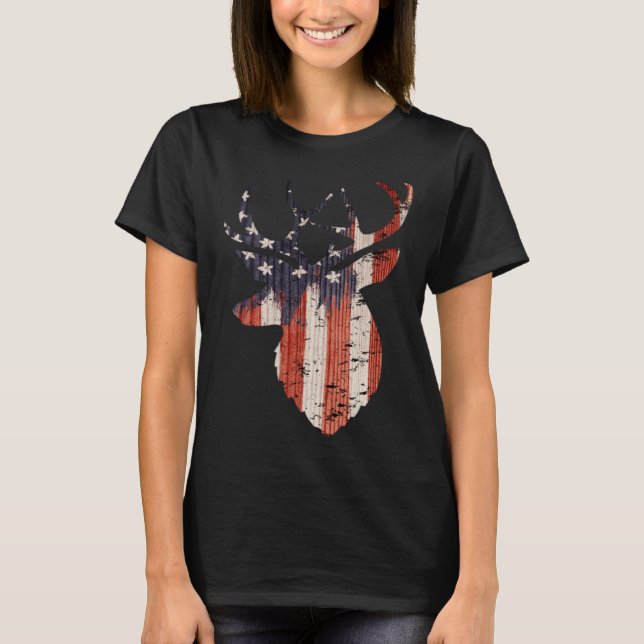 Camiseta American Flag Deer Elk Hunting USA Patriotic Hunte (Frente)
