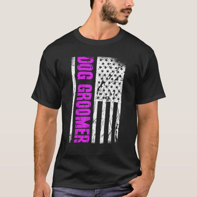 Camiseta American Flag Dog Groomer (Frente)