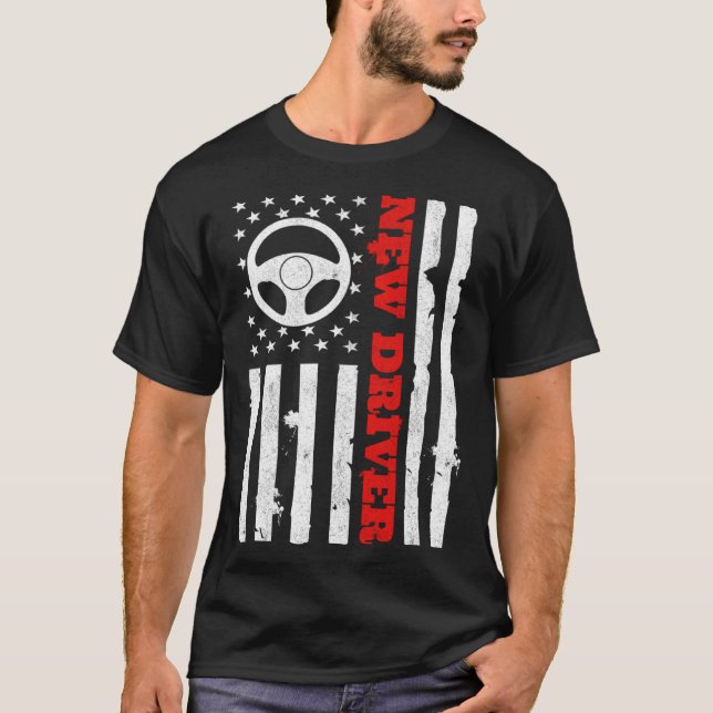 Camiseta American Flag Driver s License USA Driving Teen Ne (Frente)