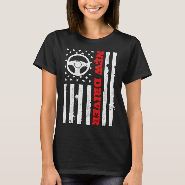 Camiseta American Flag Driver s License USA Driving Teen Ne (Frente)