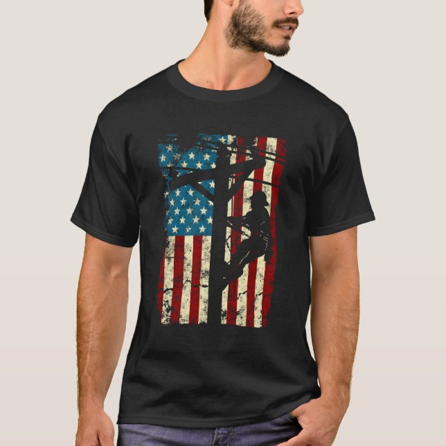 Camiseta American Flag Electric Cable Lineman Gift 4Td Of J (Frente)
