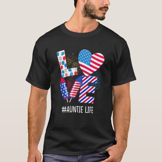 Camiseta American Flag Fireworks Love Auntie 4th Of July Pa (Frente)