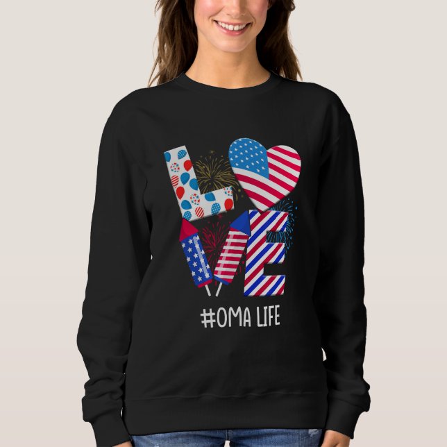 Camiseta American Flag Fireworks Love Oma 4th Of July Patri (Frente)